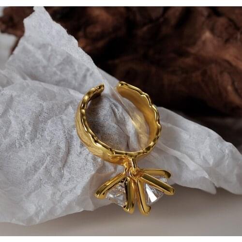 925 Sterling Silver Double Big CZ Crystal Rings for Women Adjustable Open Jewelry Japanese Korean Style Party Gifts