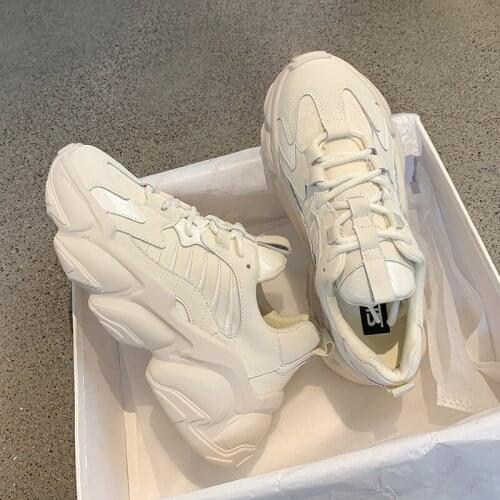 2021 New Chunky Flats Sports Running Women Shoes Black Dad Sneakers Lace Up Platform Comfort Casual Shoes Woman Vulcanize