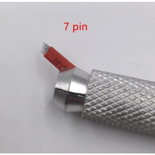 100PCS 7 Pins Permanent Makeup Eyebrow Tattoo Bevel Blade Microblading Needles For 3D Embroidery Manual Tattoo Pen Machine