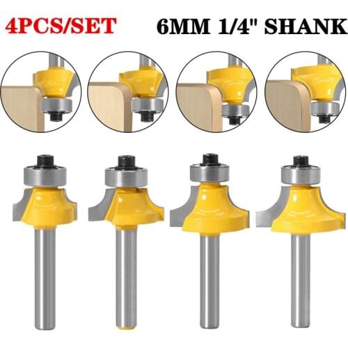 4pcs 1/4 Inch Shank Corner Round Over Edging Wood Router Bit 2 Flute Corner Round Cove Box Bit Woodworking Tenon Cutter Tool
