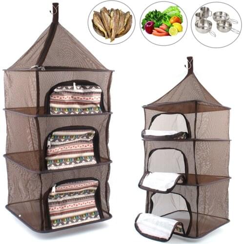 4 Layers Multi-function Outdoor Camping Folding Square Drying Net Mesh Fruits Vegetables Drying Rack Fish Basket