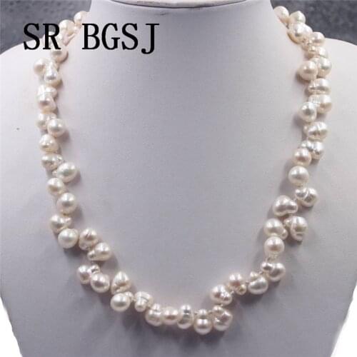 Free Shipping 10-11mm Top Drilled Baroque Drop White Cultured Pearl Knot Lady Women Necklace 19"