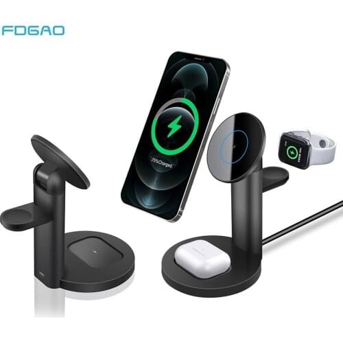 15W 3 In 1 Wireless Chager Fast Charging Station for Magsafe iPhone 12 Mini Pro Max Magnetic Dock Stand for Apple Watch Airpods