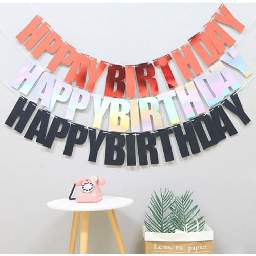 Glitter Banners Solid Color Paper Happy Birthday Garland Wall Hanging Flag Disposable Cup Plates Party Supplies