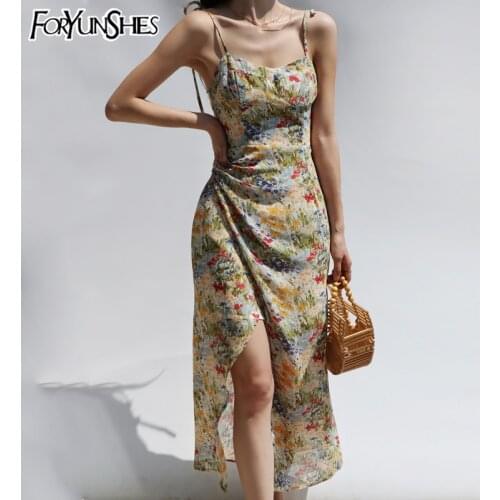Boho Beach Midi Dresses For Women 2021 Summer Clothes Spaghetti Strap Floral Printed Wrap Dress Sexy Elegant Vintage Skinny Robe