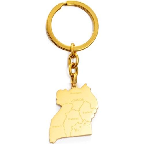Anniyo Uganda Map Key-Chains Gold Color Charm Key Ring Jewellery