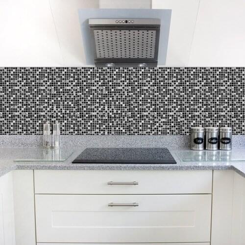 Black and white mosaic tile stickers retro living room bedroom wallpaper kitchen oil stickers bathroom waterproof stickers