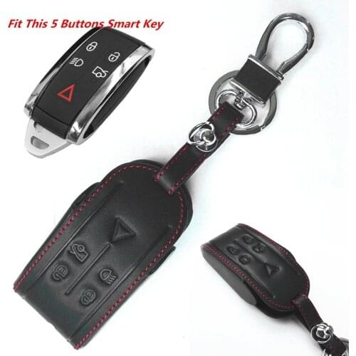 Black Leather Car Key Case For JAGUAR XF XK XKR 5 Buttons Smart Remote Key Chain Cover Protector Fob Keychain