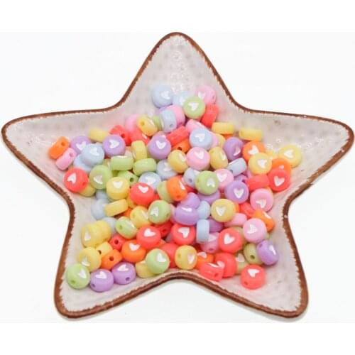 CHONGAI 100Pcs Fashion Jewelry Love Heart Acrylic Flat Round Beads For DIY Craft &Jewelry Making 4X7mm