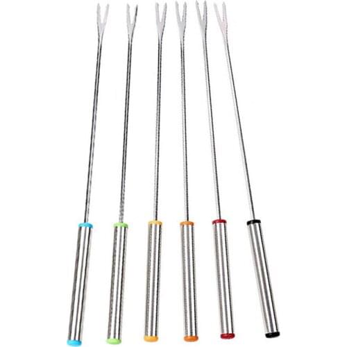 Ellenmar 6pcs Stainless Steel Chocolate Fork Hot Pot Forks Cheese Fruit Dessert Fork Fondue Melting Skewer Kitchen Tools
