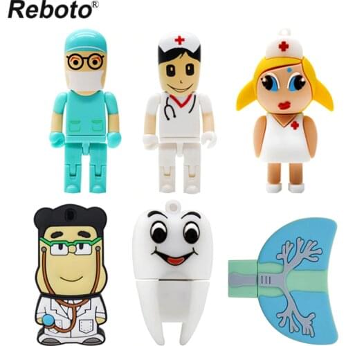 Cartoon Doctor Nurse Teeth Lung USB Flash Drive 16G 32GB 64GB Hospital worker usb флэш-накопители usb 2.0 pendrive cle usb stick