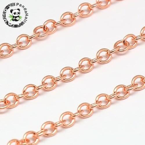Electroplate Brass Cross Chains Cable Chains, Come on Reel, Rose Gold, 3mm