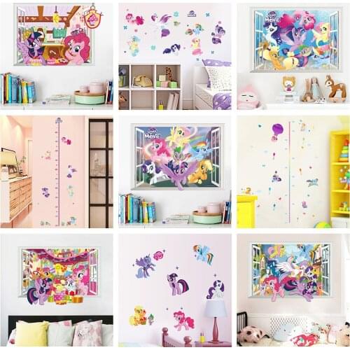 Cute Cartoon Unicorn Pony Wall Stickers For Girls Bedroom Home Decoration Diy 3d Window Growth Chart Decals Kids Room Wall Art