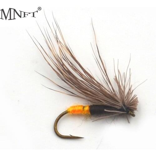 MNFT 10PCS Brown Hackle Dry Fly Caddies Fishing Trout Artificial Bait Fishing Hooks 10