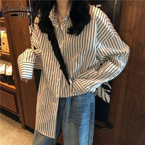 2020 Fashion Striped Long Sleeve Shirt Women Kawaii Tops Korean Busas Elegantes Plus Size Clothes Vintage Streetwear 8433 50