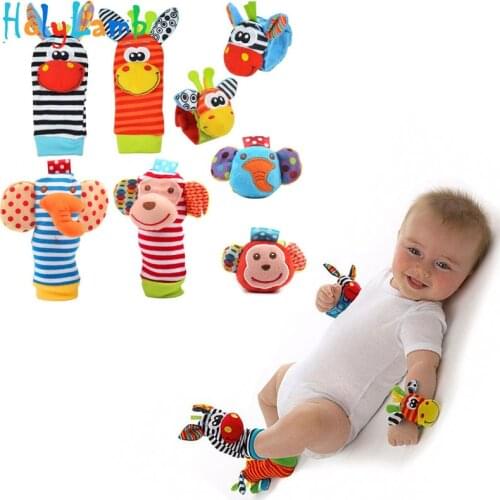 Cartoon Baby Toys 0-12 Months Soft Animal Baby Rattles Children Infant Newborn Plush Sock Baby Toy Wrist Strap Baby Foot Socks