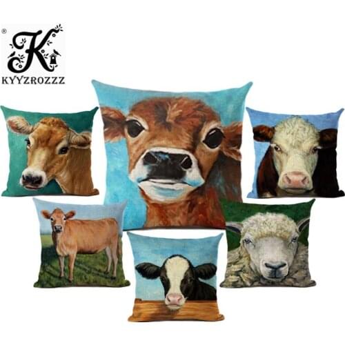 2018 Hot Cow/Pig Collection Pillowcase Oil Painting Decorative Throw Pillows Case Linen Cotton Cushion Cover Creative
