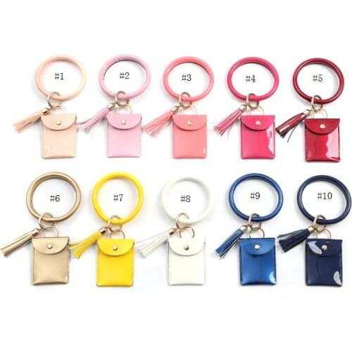 New plain print bracelet card bag wrist key ring wallet PU leather plain print bracelet keychain tassel pendant SN3097