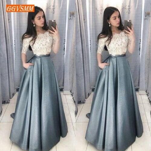 Charming 2 pieces Prom Dresses Long 2020 Sexy Half Sleeve Formal Dress Slim Fit A Line Pageant Prom Gowns For Women Customized