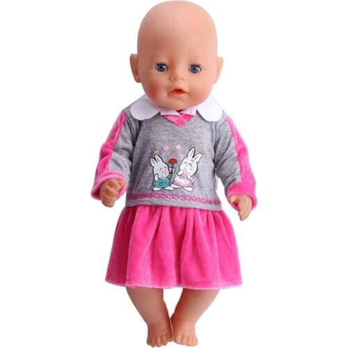 Doll clothes Lovely rose red grey dress fit 43 cm baby doll and 18 inch Girl dolls accessories a13