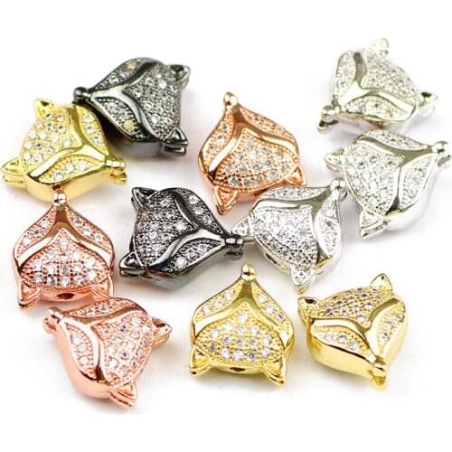 Fox Pendant Copper Spacer beads 4pcs Micro Pave Zircon animal accessories Loose beads for Jewelry making bracelet DIY Findings