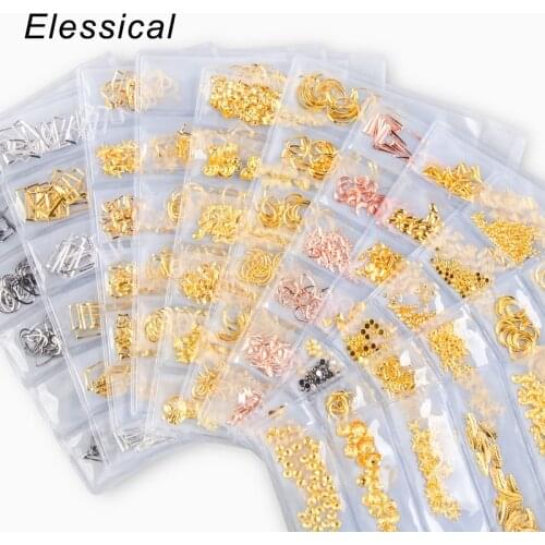 6 grid/Bag Mix Hollow Metal Frame Nail Art Decorations Gold Rivet Nail Stickers Manicure Accessorries Nail Slider DIY