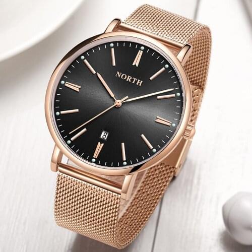 NORTH Luxury Brand Mens Casual Fashion Watches Mesh Belt Business Quartz Watch Military Wristatches Waterproof Relogio Masculino