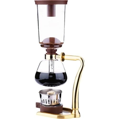 Retro Household Stainless Steel Siphon Pot Glass Siphon Coffee Pot Appliance Manual Brewing Coffee Gold-Plated Set 3cups