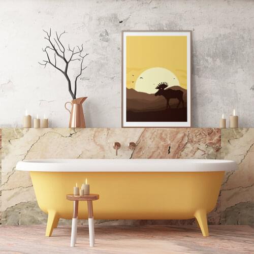 Modern Landscape Poster Sunrise and Sunset Deer Mountain Wall Art Canvas Painting Decorative Picture Living Room HotelDecoration