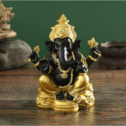 Resin Ganesha Figurine Buddha Statue Home Porch Feng Shui Decorative Crafts for Car Dashboard