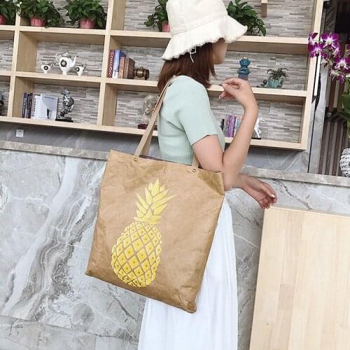 Kraft paper bag DuPont paper ring purchase security bag foldable shoulder bag female messenger bag Korean washed paper bag