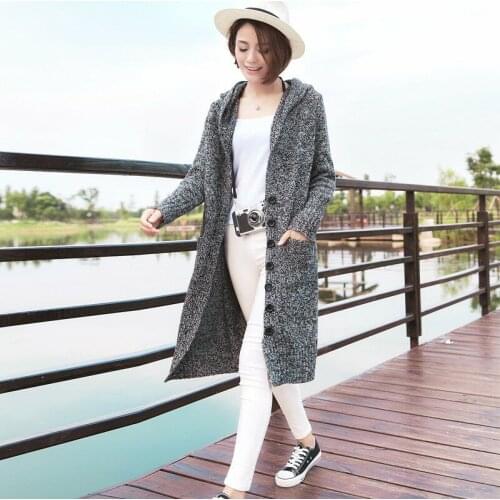 Spring/autumn women sweaters computer knitted cardigans hooded long sleeve x-long sweaters