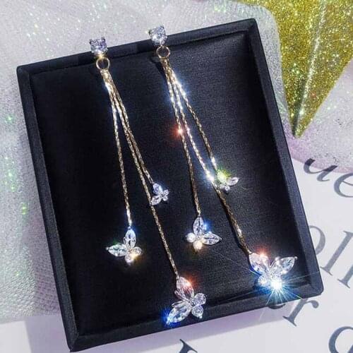 Vintage geometric gold drop earrings for women long hanging butterfly circle stars crystal dangle earrings girls wedding jewelry