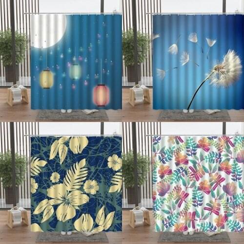 Flower Tree Feather Shower Curtain Geometry Colourful Plant Deer Scenery Bath Screen Home Bathroom Accessories Set With Hook