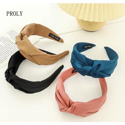PROLY New Fashion Womens Hairband Wide Side Turban Cross Knot Casual Headband Solid Color Headwear Adult Hair Accessories