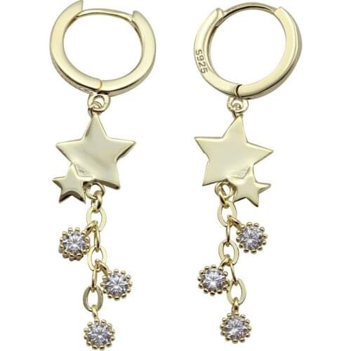 925 sterling silver earring fashion zircon star short drop earring wild simple trend sweet female girl silver ear jewelry