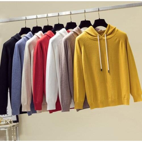 Autumn Long Sleeve Casual Cashmere Soft Pullover Solid Winter Knitted Female Jumper Top Women Fashion Pure Hooded Sweater