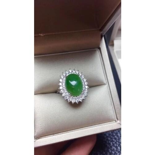 Natural green jasper gem Ring S925 Silver Natural Gemstone Luxury big Diana round Ring Fashion Womens party fine Rings Jewelry