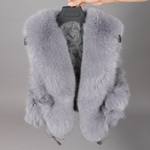2020 fashion new style Winter womens clothing 100% real natural fox fur vest length 46cm Loose sleeveless fashion keep warm