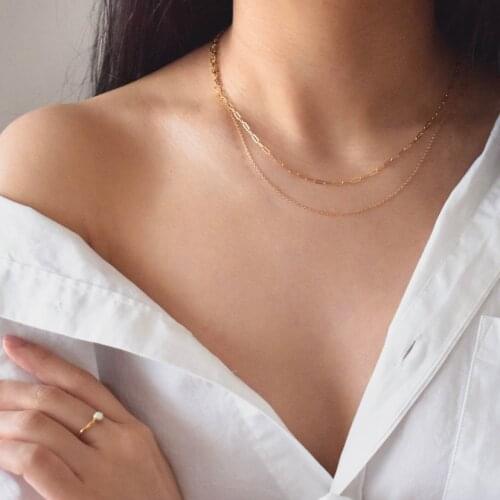 14K Gold Filled Double Layer Necklace Handmade Gold Choker Boho Chain Collier Femme Kolye Collares Women Jewelry Boho Necklace