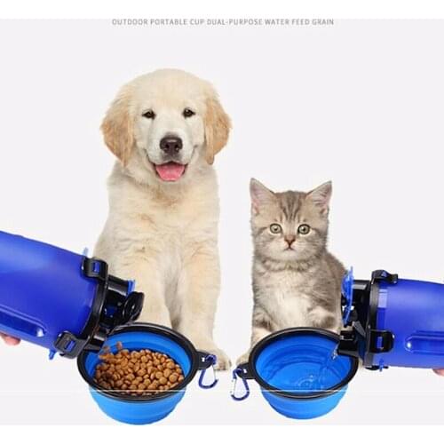 2 in 1 Portable Pet Water Bottle Foldable Dog feed Bowl Design Travel Dog Bowl For Puppy Cat Drinking Outdoor Pet Water Feeder