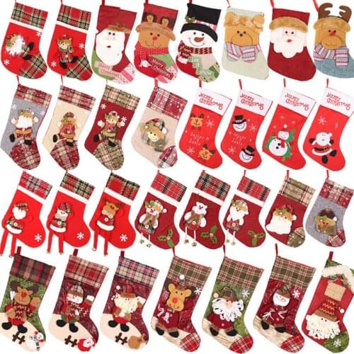 2021 New Hot Large Stockings Santa Elk Fabric Gift Socks Christmas Lovely Bag For Children Fireplace Tree Christmas Decoration