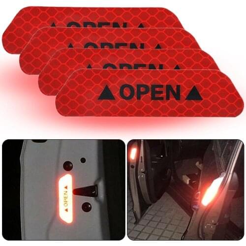 4Pcs Adhesive Car Door Open Reflective Sticker Tape Safety Warning Mark Decal