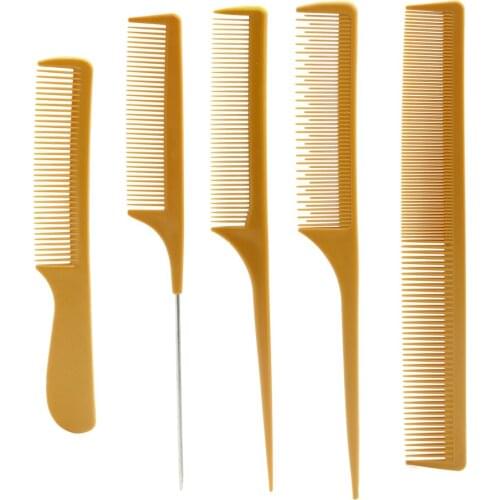 5Pcs Professional Hairdresser Hair Comb Anti Static Comb Barber Hairdressing Cutting Comb Set In Orange Hair Styling Tail Comb