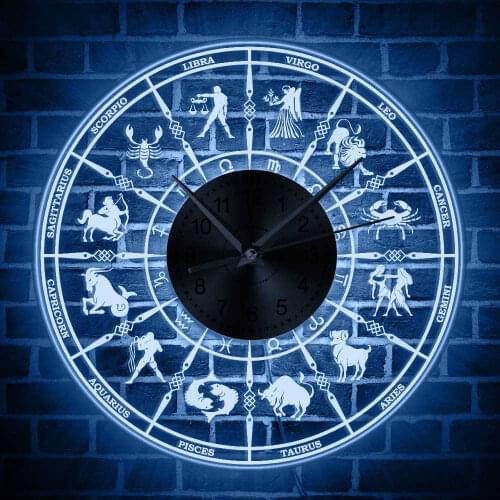 12 Zodiac Sign Astrological LED Illuminated Wall Clock Astrology Lighting Home Decor Acrylic Clock Wall Light Constellation Gift