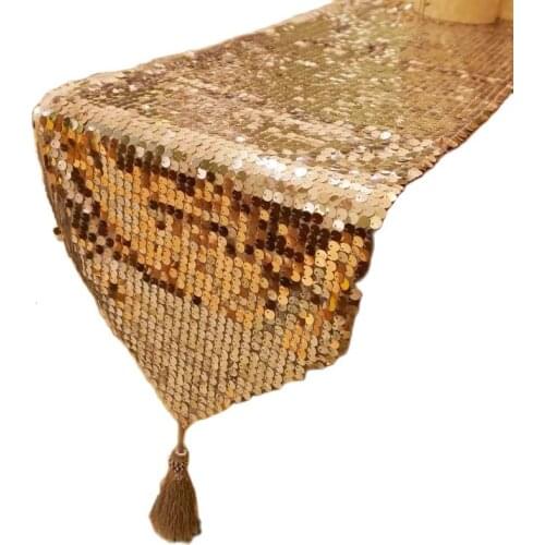 European style golden Sequins table runner Satin tea table/dining table cloth with tassels