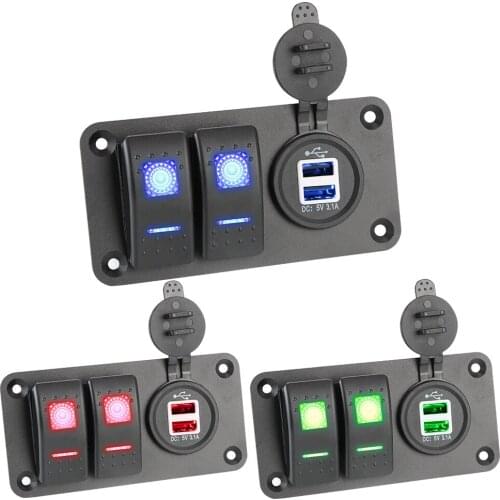 Car charger dual USB port 12-24V circuit control socket switch, LED rocker switch