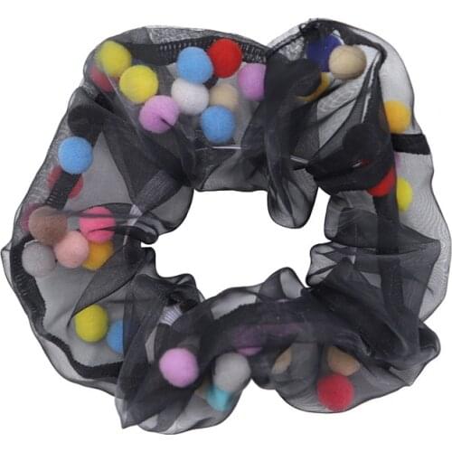 Free shipping fashion women Organza with ball hair scrunchies ins girls cute hair bands Ponytail Holder Hair accessories
