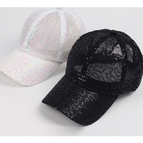 2021 Womens Baseball Cap Glitter Mesh Sequin Hip Hop Caps Girls Summer Female Hats For Women Snapback Trucker Hat Adjustable