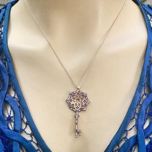 Key 925 Sterling Silver Necklace Women Girls Gift Jewelry Accessories Fashion Handmade Elegant Chain